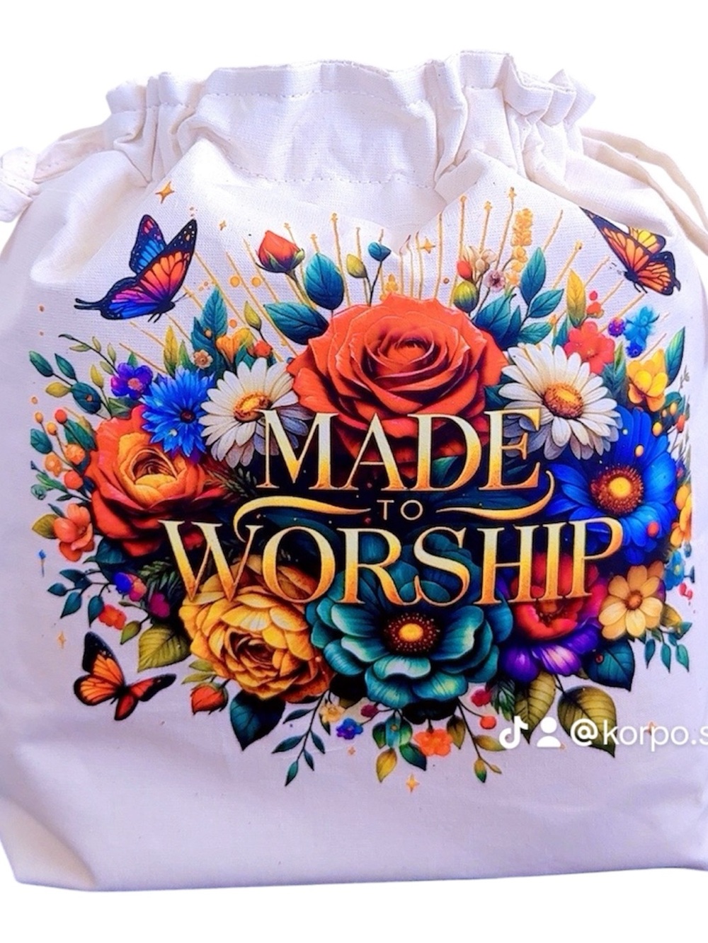 Made to Worship Floral Drawstring Mini Bag - White